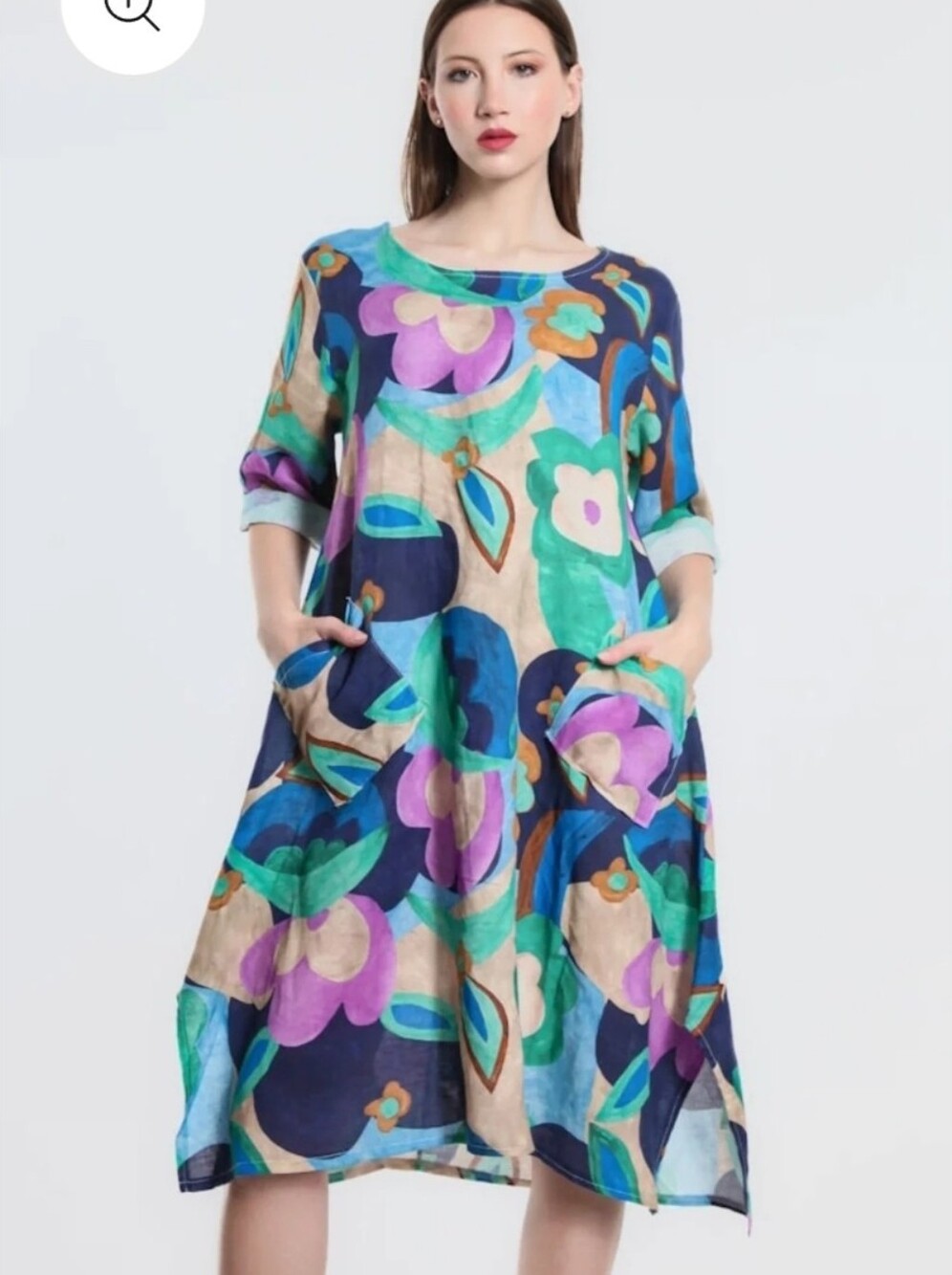 Tina Stephens Italy Linen April Cloudscape Pocket Dress Lagenlook Boho Chic